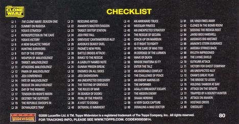 2009 Topps Widevision Star Wars: The Clone Wars #80 Checklist Back