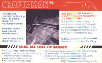 1993 Craftsman #1 Steel Rip Hammer Back