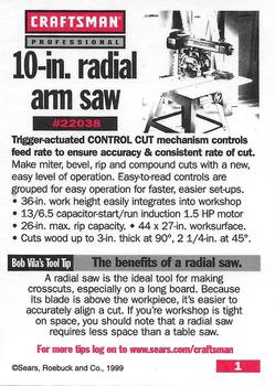 1999-00 Craftsman #1 10 Inch Radial Arm Saw Back