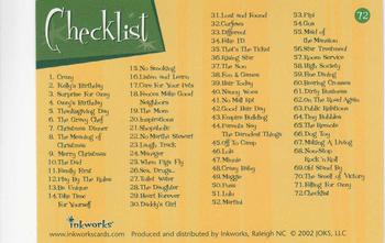 2002 Inkworks The Osbournes #72 Checklist Back