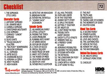 2005 Inkworks The Sopranos #72 Checklist Back