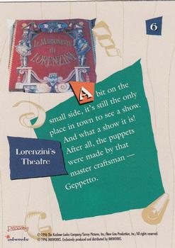 1996 Inkworks Pinocchio #6 Lorenzini's Theatre Back