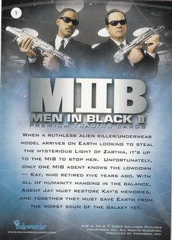 2002 Inkworks Men in Black II #1 Men In Black II Premium Trading Cards Back