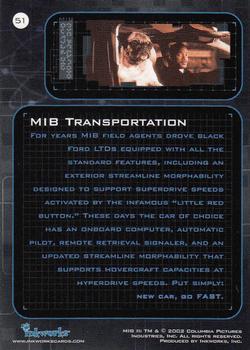 2002 Inkworks Men in Black II #51 MIB Transportation Back