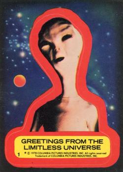 1978 Topps Close Encounters of the Third Kind - Stickers #1 Greetings from the limitless universe Front