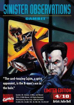 1995 Fleer Ultra X-Men - Sinister Observations #4 Gambit Back