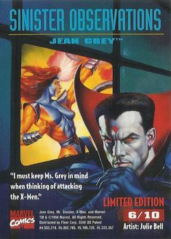 1995 Fleer Ultra X-Men - Sinister Observations #6 Jean Grey Back
