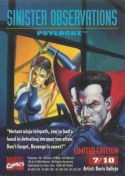 1995 Fleer Ultra X-Men - Sinister Observations #7 Psylocke Back