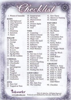 2004 Inkworks Buffy the Vampire Slayer Women of Sunnydale #90 Checklist Back