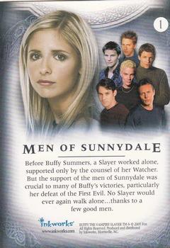 2005 Inkworks Buffy Men of Sunnydale #1 Men of Sunnydale (Title Card) Back