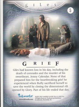 2005 Inkworks Buffy Men of Sunnydale #5 Grief Back