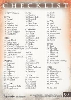 2006 Inkworks Buffy the Vampire Slayer Memories #90 Checklist Back