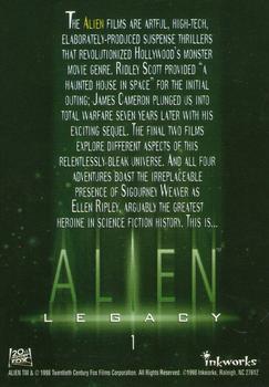 1998 Inkworks Alien Legacy #1 Alien Legacy Title Card Back