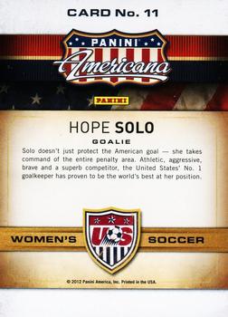 2012 Panini Americana Heroes & Legends - US Women's Soccer Team #11 Hope Solo Back