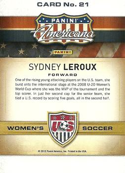 2012 Panini Americana Heroes & Legends - US Women's Soccer Team #21 Sydney Leroux Back