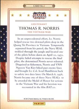 2012 Panini Americana Heroes & Legends - Medal of Honor #2 Thomas R. Norris Back