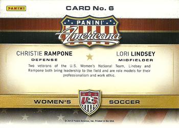 2012 Panini Americana Heroes & Legends - US Women's Soccer Teammates #6 Christie Rampone / Lori Lindsey Back