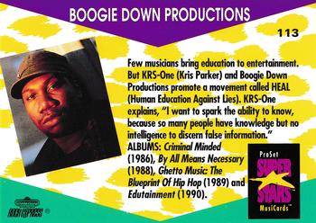 1991 Pro Set SuperStars MusiCards #113 Boogie Down Productions Back