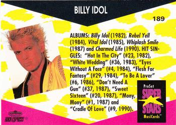 1991 Pro Set SuperStars MusiCards #189 Billy Idol Back