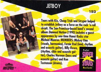 1991 Pro Set SuperStars MusiCards #193 Jetboy Back