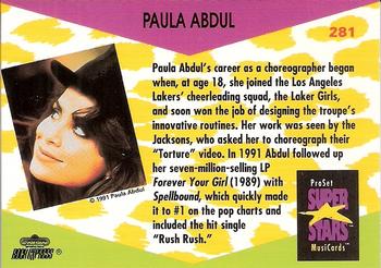 1991 Pro Set SuperStars MusiCards #281 Paula Abdul Back