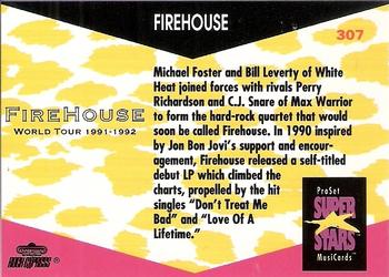 1991 Pro Set SuperStars MusiCards #307 Firehouse Back