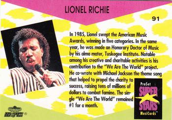 1991 Pro Set SuperStars MusiCards #91 Lionel Richie Back