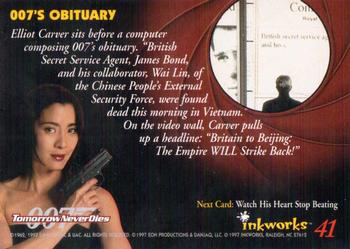 1997 Inkworks James Bond Tomorrow Never Dies #41 007's Obituary Back