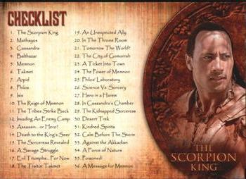 2002 Inkworks The Scorpion King #72 Checklist Front