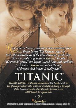 1998 Inkworks Titanic (Movie) #2 Rose (Gloria Stuart), examines items recovered... Back