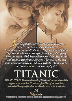 1998 Inkworks Titanic (Movie) #14 Jack, despondent over Rose's rejection, stares... Back