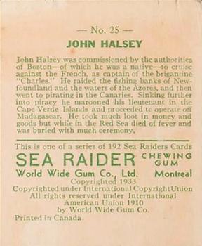 1933 World Wide Gum Sea Raiders (Canadian Version / English) (V359-1) #25 John Halsey Back