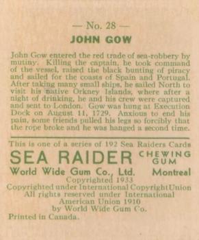 1933 World Wide Gum Sea Raiders (Canadian Version / English) (V359-1) #28 John Gow Back