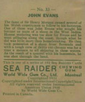 1933 World Wide Gum Sea Raiders (Canadian Version / English) (V359-1) #33 John Evans Back