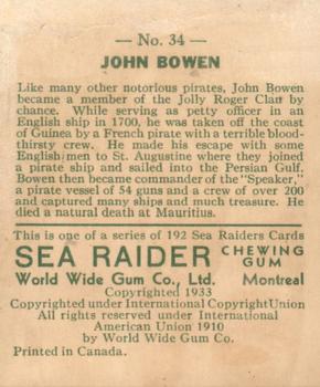 1933 World Wide Gum Sea Raiders (Canadian Version / English) (V359-1) #34 John Bowen Back
