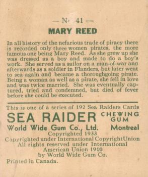 1933 World Wide Gum Sea Raiders (Canadian Version / English) (V359-1) #41 Mary Read Back