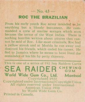 1933 World Wide Gum Sea Raiders (Canadian Version / English) (V359-1) #43 Roc the Brazillian Back