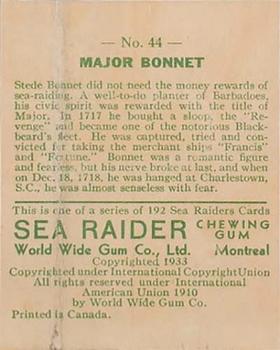1933 World Wide Gum Sea Raiders (Canadian Version / English) (V359-1) #44 Stede Bonnet Back
