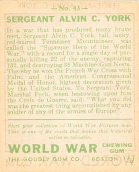 1933 Goudey World War (R174) #43 Sergeant Alvin C. York Back