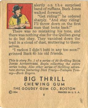 1934 Goudey Big Thrill Booklets (R24) #1 A Timely Arrival (Buck Jones) Back