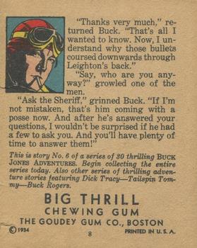 1934 Goudey Big Thrill Booklets (R24) #6 Avenging the Secret Service (Buck Jones) Back
