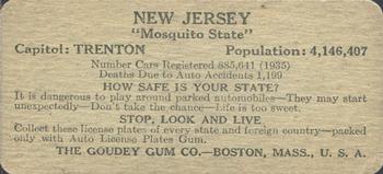 1936 Goudey Auto License Plates (R19-1) #NNO New Jersey Back