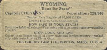 1936 Goudey Auto License Plates (R19-1) #NNO Wyoming Back