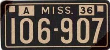 1936 Goudey Auto License Plates (R19-1) #NNO Mississippi Front