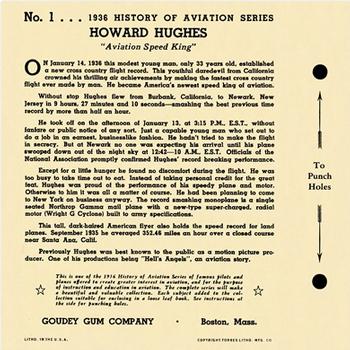 1936 Goudey History of Aviation (R65) #1 Howard Hughes Back