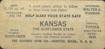 1937 Goudey Auto License Plates (R19-2) #NNO Kansas Back