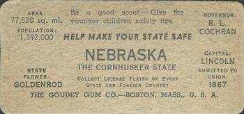 1937 Goudey Auto License Plates (R19-2) #NNO Nebraska Back