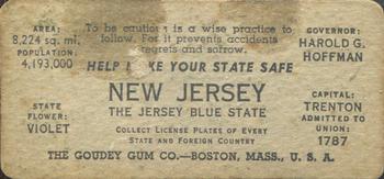 1937 Goudey Auto License Plates (R19-2) #NNO New Jersey Back