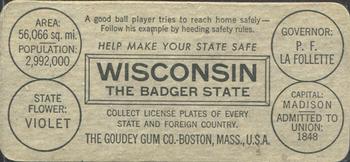 1937 Goudey Auto License Plates (R19-2) #NNO Wisconsin Back