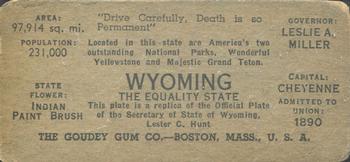 1937 Goudey Auto License Plates (R19-2) #NNO Wyoming Back